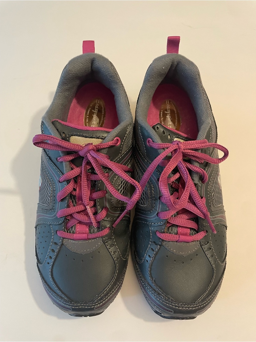 Easy Spirit Women's Gray Athletic Sneakers with Pink Accents
